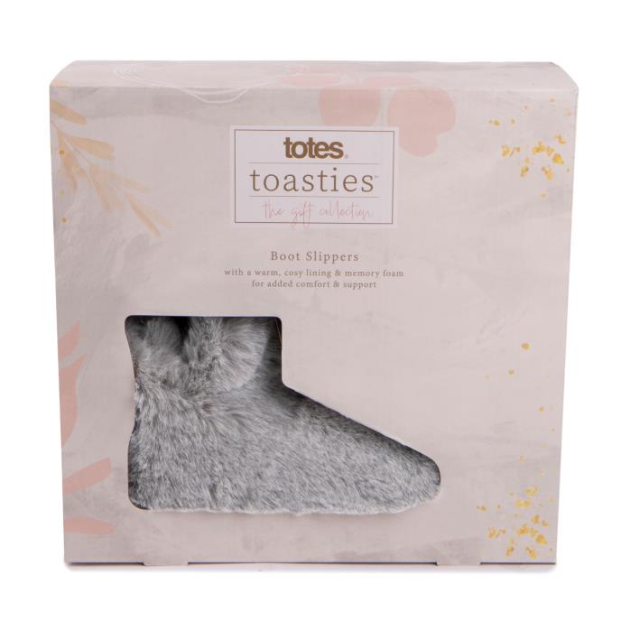totes® Ladies Faux Fur Boot Slippers Grey Extra Image 7